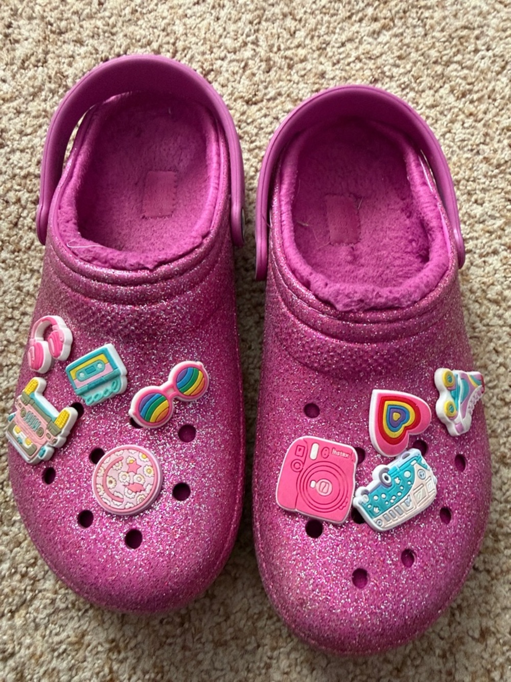 CROCS Kids Glitter Clogs with Fun Jibbitz Charms - Bright Pink